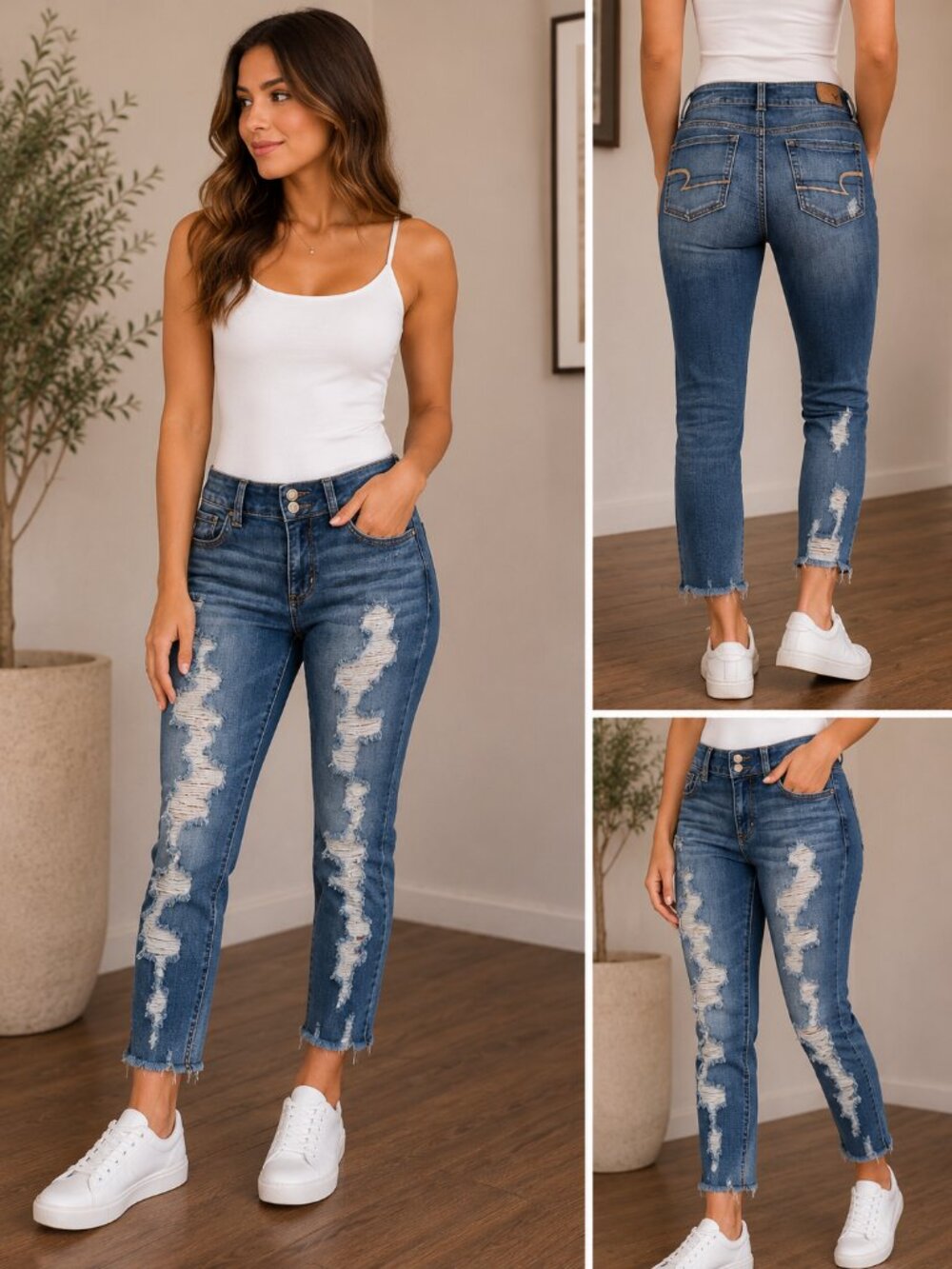 AMERICAN EAGLE OUTFITTERS DISTRESSES SUPER SUPER STRETCH ARTIST CROP JEANS